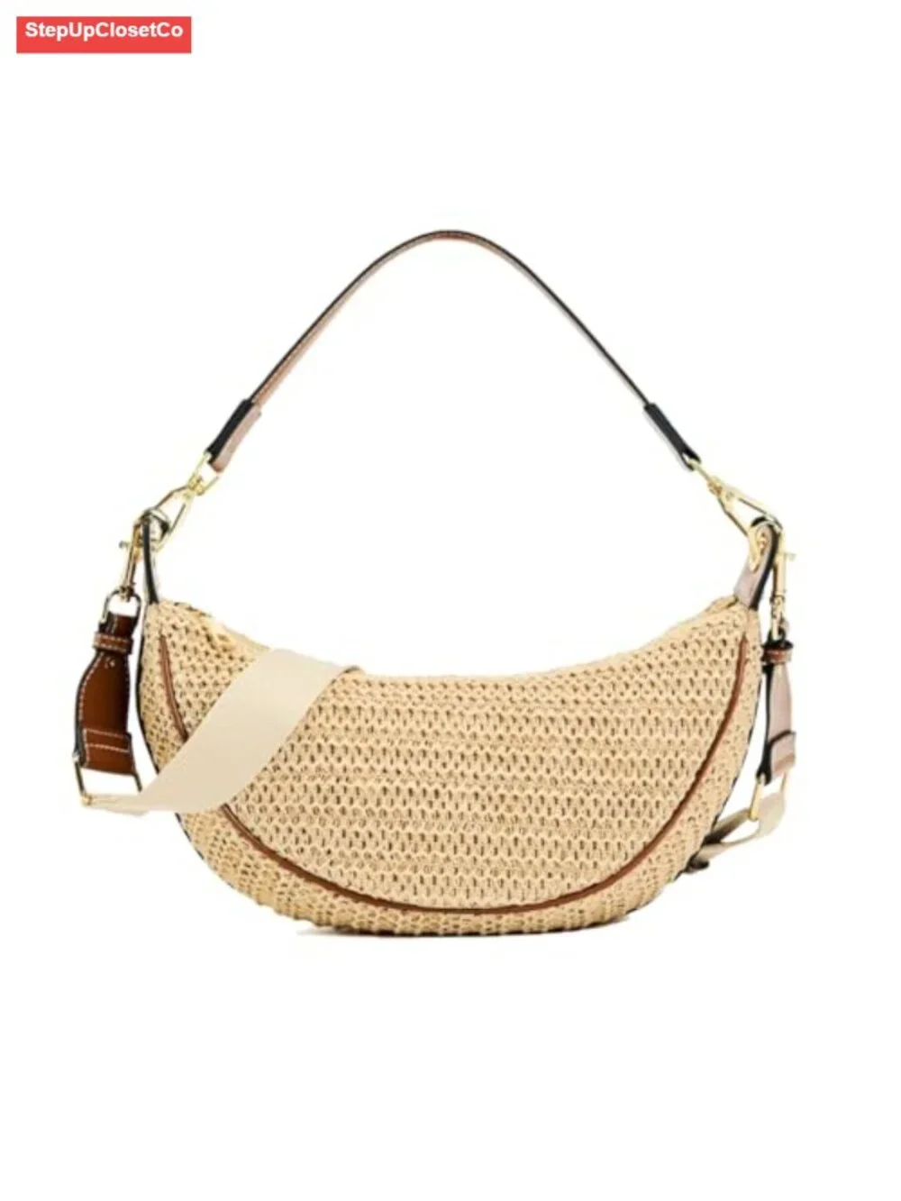 Straw Crossbody Bag for Women Crescent Woven Hobo Purse Adjustable Strap Summer